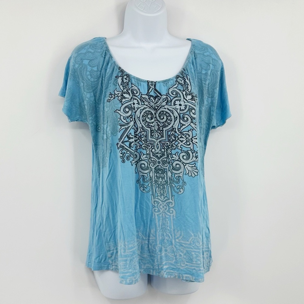 Vanilla Star Vintage Y2K Blue Embellished Short Sleeve Shirt Size XL
